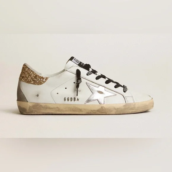 Golden Goose Women's white leather Super-Star with glittery heel tab Size 41 - Picture 3 of 15